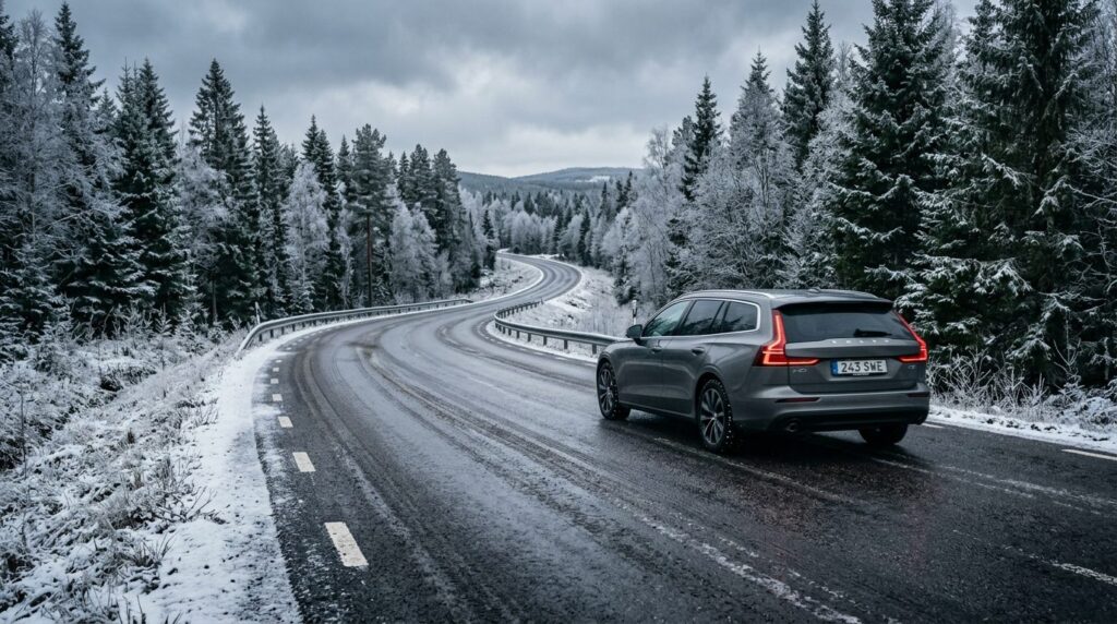 Atmospheric image of a Swedish road during early winter cond